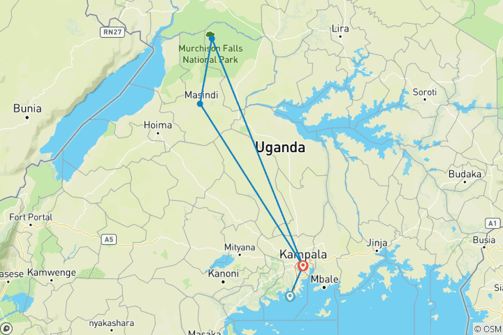 Carte du circuit Murchison Falls Wildlife Safari 3Djours/2 Nuits (Confort)