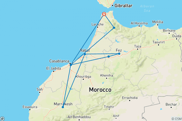 Kaart van Marokko Ontdekken vanuit Tanger 9 Dagen 8 Nachten (Comfort)