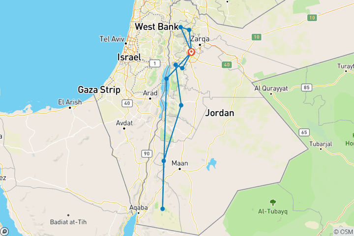 Map of Explore Jordan Tour 6 day tour 5 nights (CT-JHT-013)