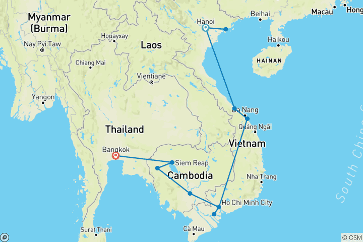 Carte du circuit Le meilleur du Vietnam et du Cambodge