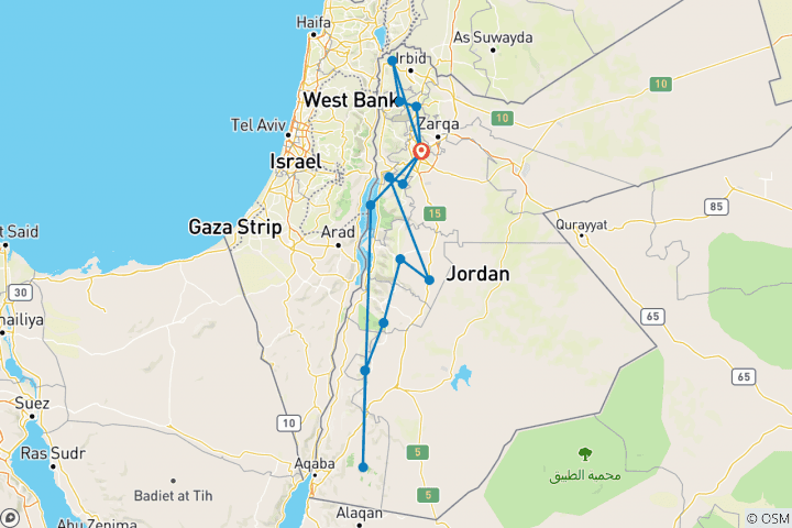 Kaart van 7 Daagse 6 Nachten Ontdek Jordanië Tour