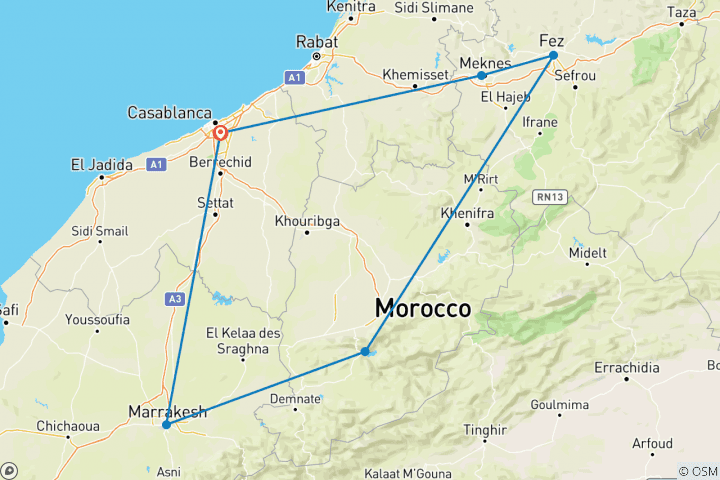 Mapa de Vacaciones en familia en Marruecos 8 noches / 9 días - confort