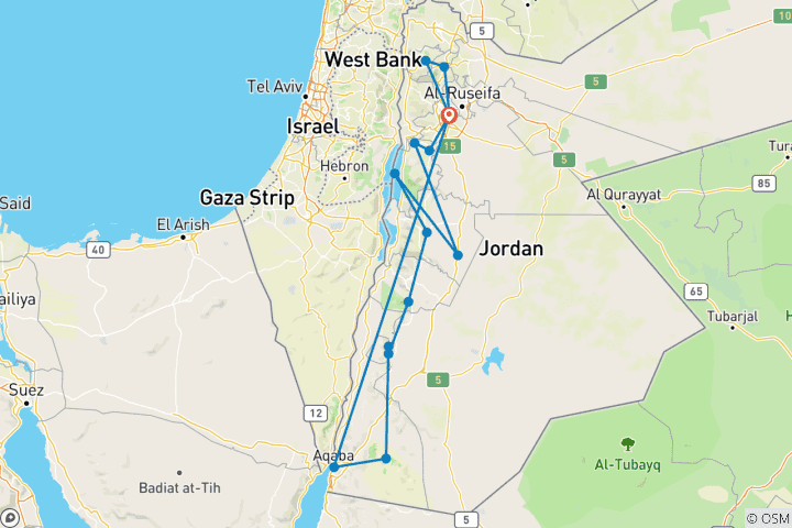 Carte du circuit 10 jours 9 nuits en Jordanie (CT-JHT-017)