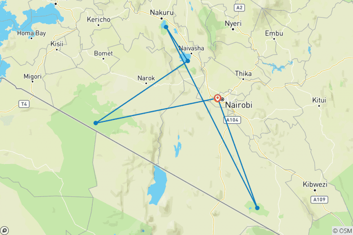 Map of 5 Days /4 Nights Kenya Safari (Comfort Plus)