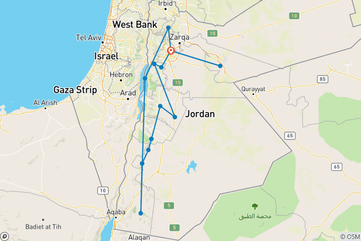 Map of 11 Days 10 nights Panorama Jordan Tour