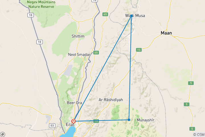 Mapa de *RAU* Excursión a Petra y Wadi Rum de 03 Días - 02 Noches ( 1ª Noche en Petra, 2ª Noche en Wadi Rum) desde la frontera de Eilat (ELT-JHT-006)