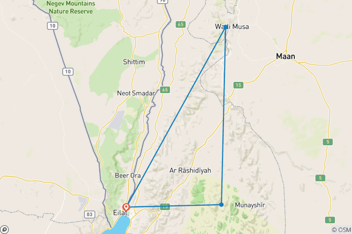 Mapa de *RAU* Experiencia en Wadi Rum (2 días en Wadi Rum) con Petra durante 03 Días - 02 Noches Desde la Frontera de Eilat (ELT-JHT-008)