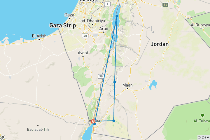 Mapa de *RAU* Lo más destacado del sur de Jordania Excursión de 4 días y 3 noches (Wadi Rum, Petra, Mar Muerto y Aqaba) desde la frontera de Eilat (ELT-JHT-011)