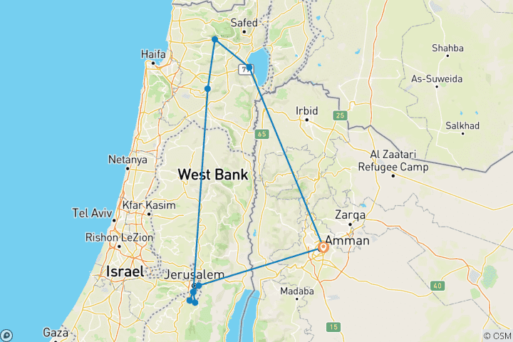 Carte du circuit 3 jours - 02 nuits à Jérusalem, Bethléem, Nazareth et la Galilée depuis la Jordanie (JR-JHT-005)