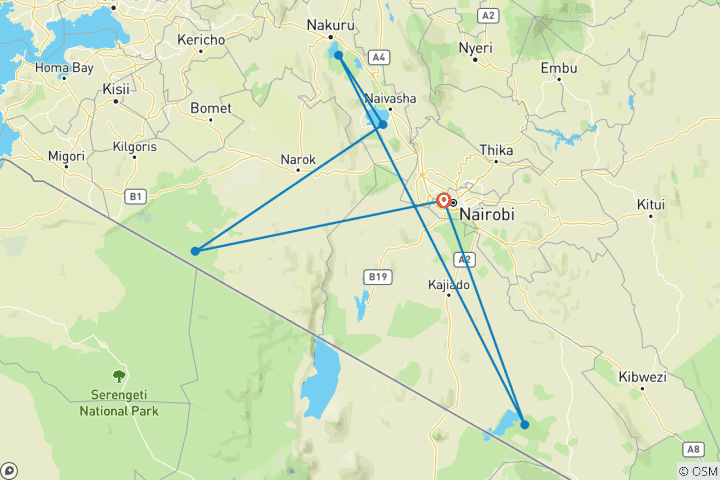 Map of 5 Days/ 4 Nights Kenya Safari (Comfort)