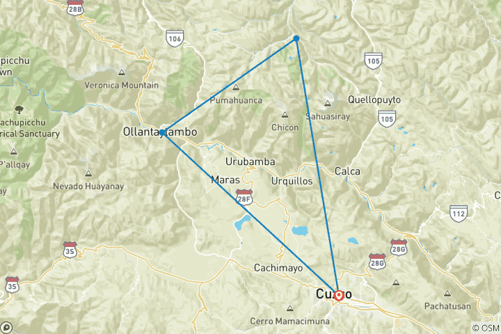 Carte du circuit Trek dans la vallée de Lares - 2 jours