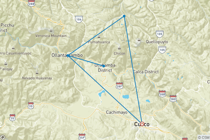 Map of Peaks of Cusco & Sacred Valley Trekking - 15 Days