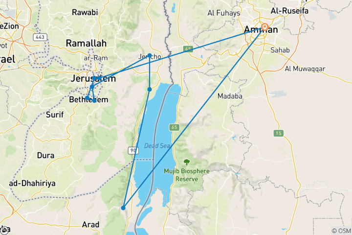 Map of 03 Days - 02 Nights Tour to Jerusalem , Jericho, Qumran and Masada from Amman & Jordan (3 Full Days) (JR-JHT-006)