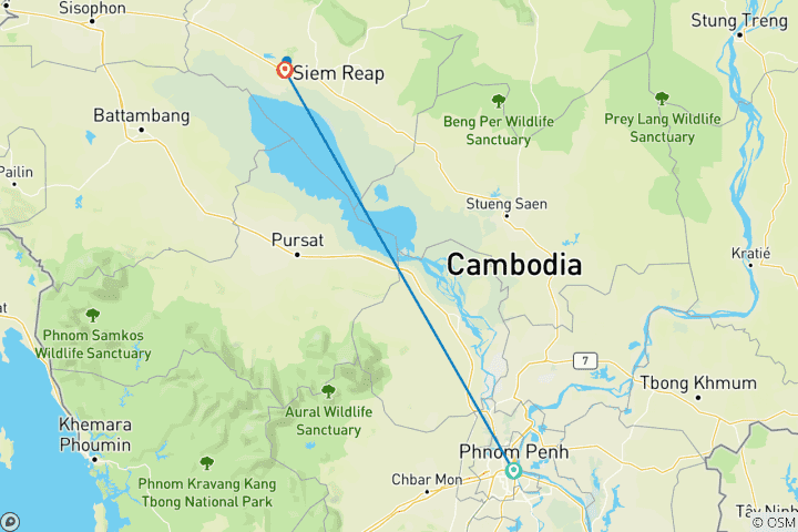 Carte du circuit Cambodge classique (from Phnom Penh to Siem Reap)