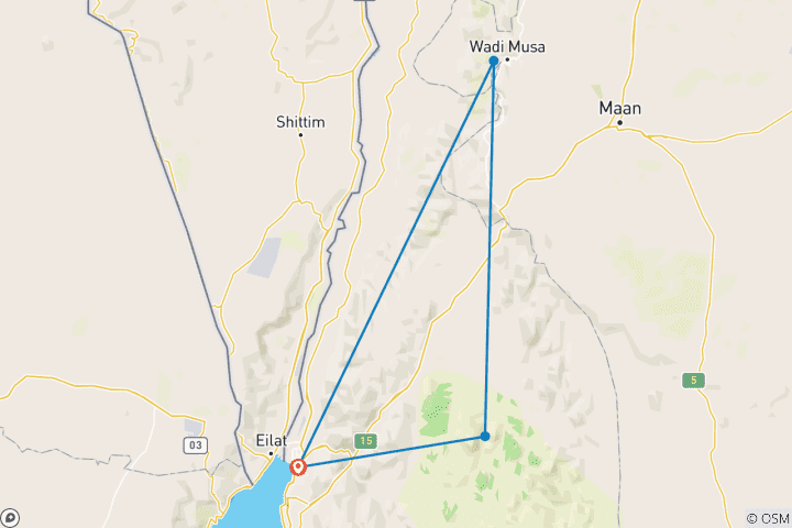 Map of 4 day 3 night tour Classic Petra & Wadi Rum Tour from Aqaba Airport (AQAPT-JHT-001)