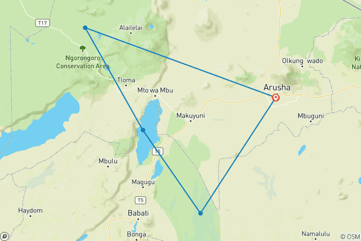 Carte du circuit 3Days 2Nights Ngorongoro et; Lake Manyara - Comfort plus