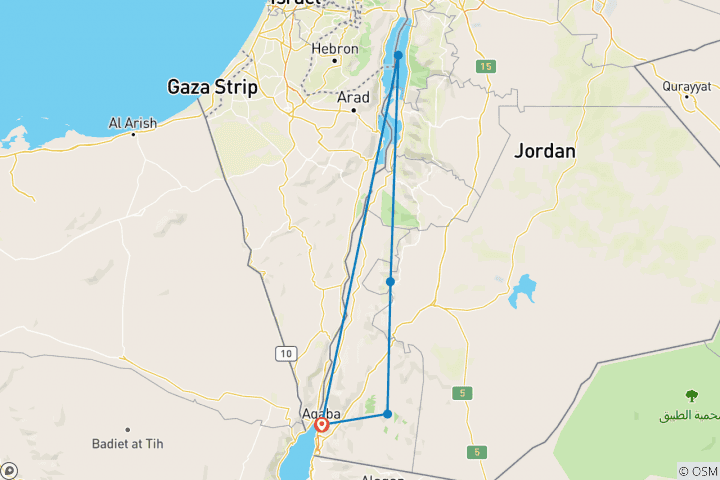 Map of 5 day 4 night Best of Southern Jordan Tour from Aqaba Airport