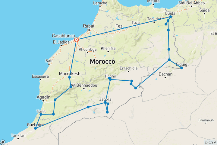 Map of Morocco Mountains, Steppes And Desert Absolute Tour