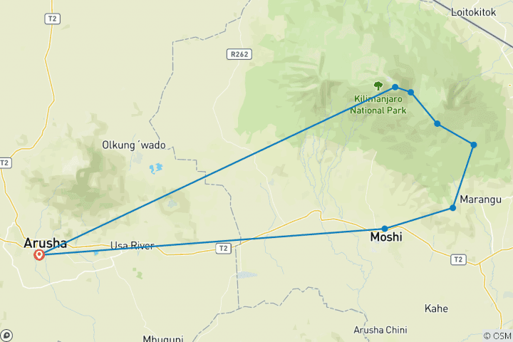 Map of Mt Kilimanjaro Maragu Route 7 days climb