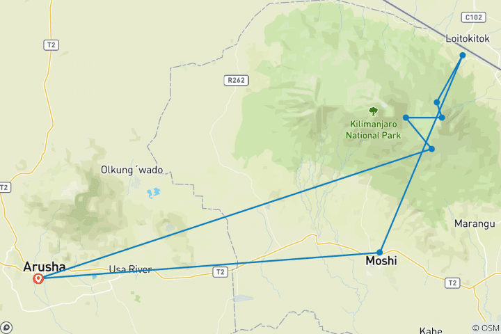 Map of Climb Mt kilimanjaro Rongai Route 8 days 7 Nights
