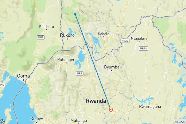 Map of 2 days Gorilla tracking Bwindi from Kigali