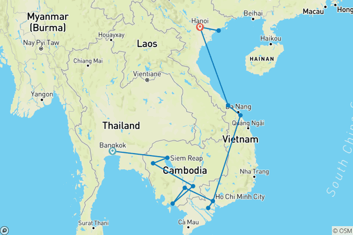 Carte du circuit Expérience au Cambodge et au Vietnam