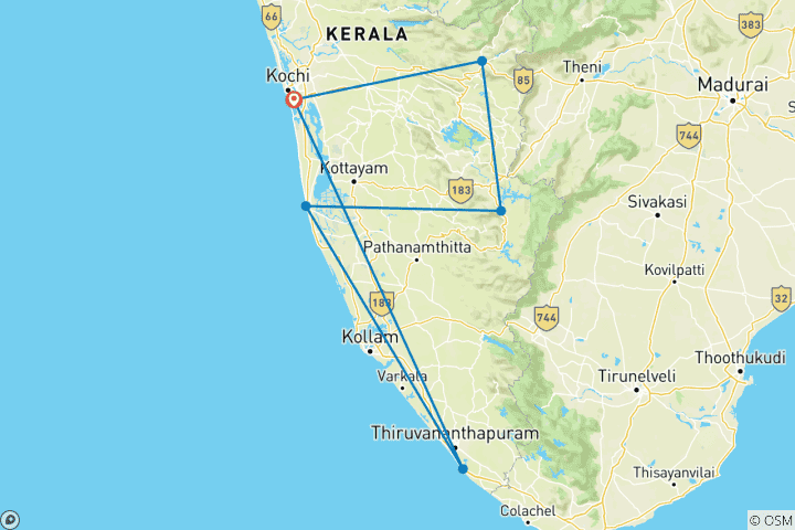 Map of The best of Kerala in 9 days with idyllic houseboat and relax