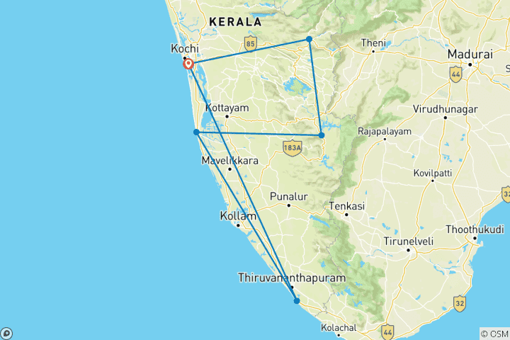 Map of The best of Kerala in 9 days with idyllic houseboat and relax