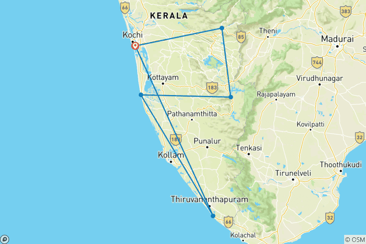 Map of The best of Kerala in 9 days with idyllic houseboat and relax