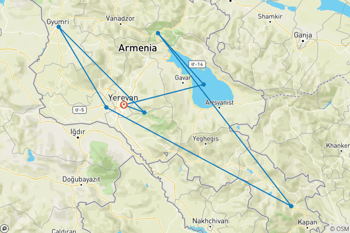 Map of Tailor-Made Best Armenia Tour with Daily Departure & Private Guide