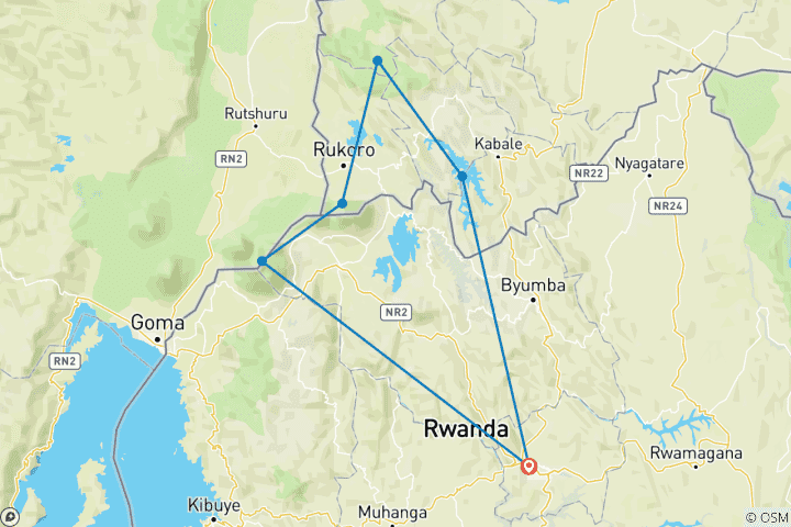 Map of 4 Day Budget Rwanda Uganda Golden Monkey & Gorilla Tour