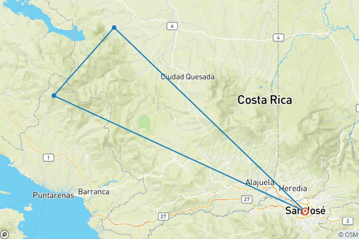 Map of Costa Rica: Monteverde and La Fortuna