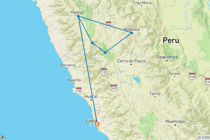 Mapa de Aventura en Perú - excursionismo por la Cordillera Huayhuash