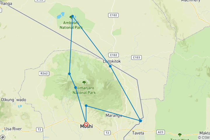 Map of Kilimanjaro 360° Bike Tour - Tour de Kilimanjaro