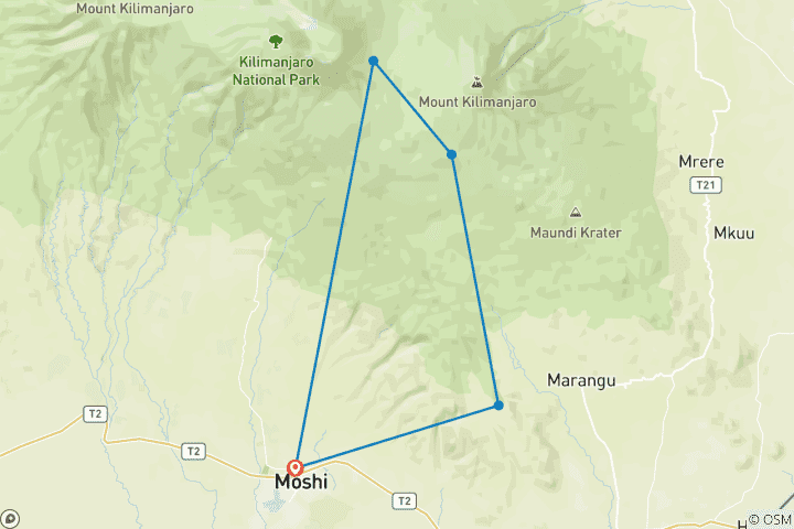 Map of Mt.Kilimanjaro Mountain Bike Tour | Ultimate Summit Climb