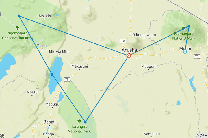 Map of Cycling from Kilimanjaro to Ngorongoro Crater