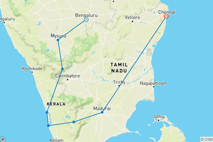 Map of Explore Karnataka Tour Package With Kerala