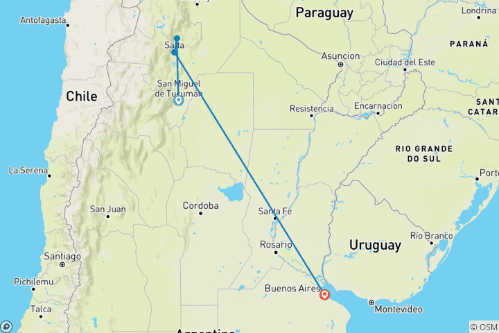 Karte von Argentinien: Tucumán, Jujuy, Salta & Buenos Aires oder umgekehrt - 9 Tage