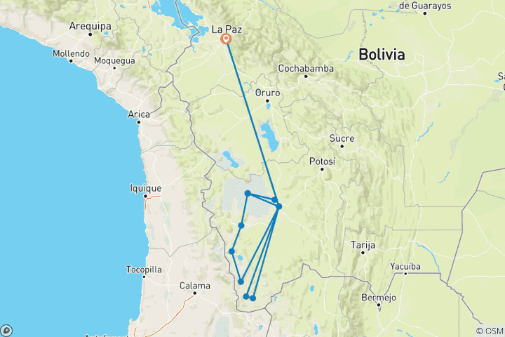 Map of By flight from La Paz: Visit Uyuni Salt Flats 4days 3 nights.