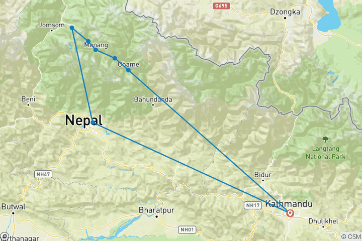 Map of Annapurna Circuit Trek 12 Days