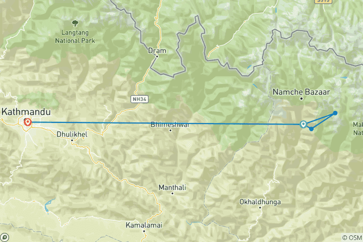 Map of Mera Peak Summit Return By Helicopter 12 Days