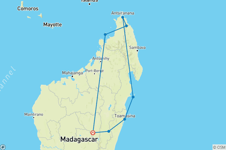 Mapa de Circuito privado en las islas paradisíacas : Nosy Be y Sainte Marie