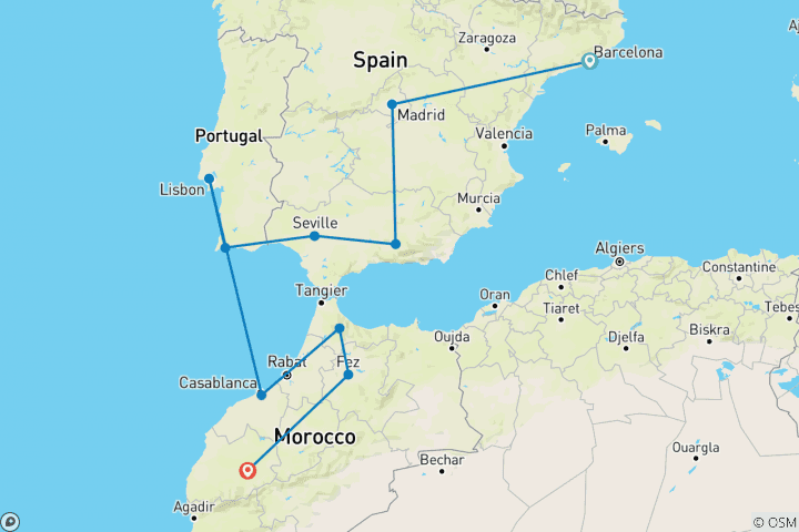 Carte du circuit Espagne, Portugal et Maroc : Tapas, médinas et couchers de soleil