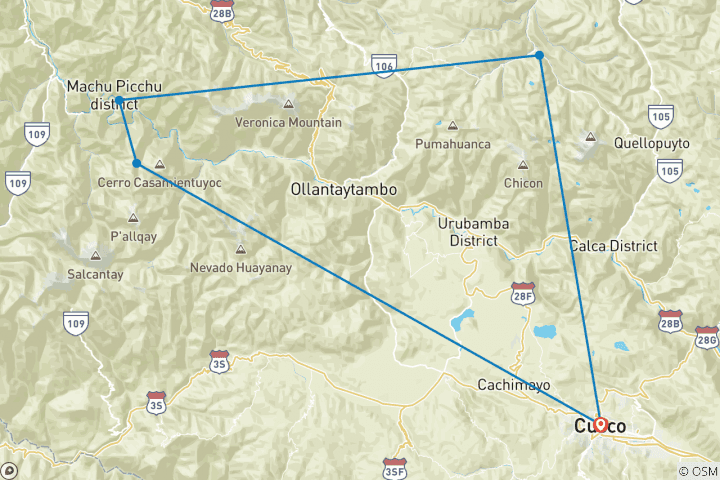 Map of Lares Valley Trek to Machu Picchu - 4 Days