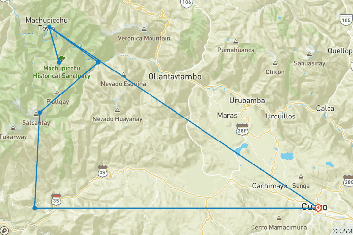 Map of Salkantay Nevada Trek to Machu Picchu - 5 Days