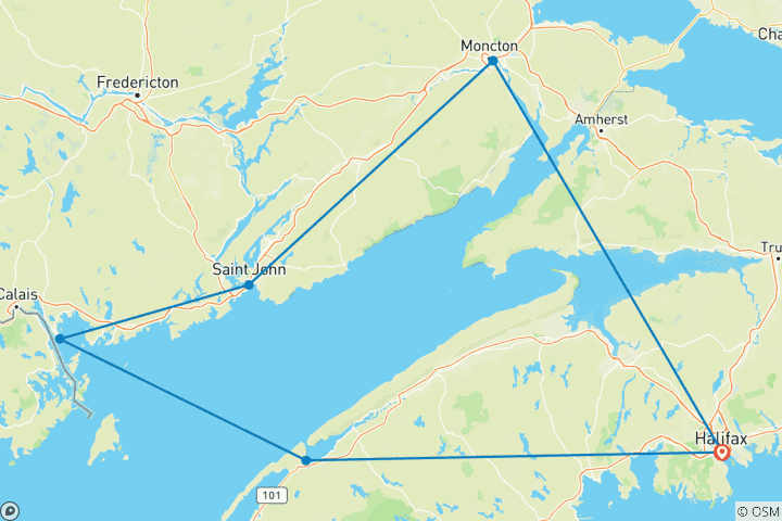 Carte du circuit Merveilles de la baie de Fundy