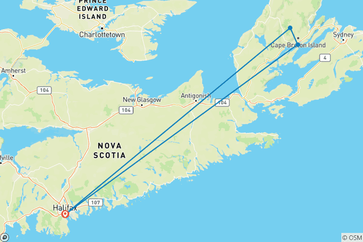 Carte du circuit Nouvelle- Écosse : lumières de la ville et curiosités de la campagne