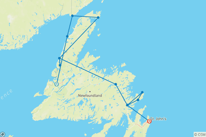 Map of Newfoundland & Labrador West to East