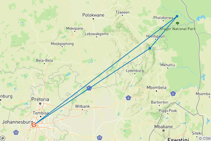 Mapa de 5 Días | Recorrido por el Parque Nacional Kruger y la Ruta Panorámica