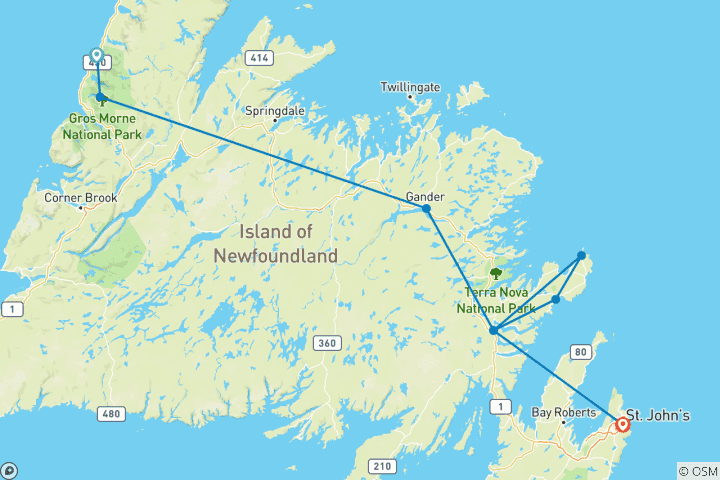 Map of Newfoundland Explorer from Corner Brook